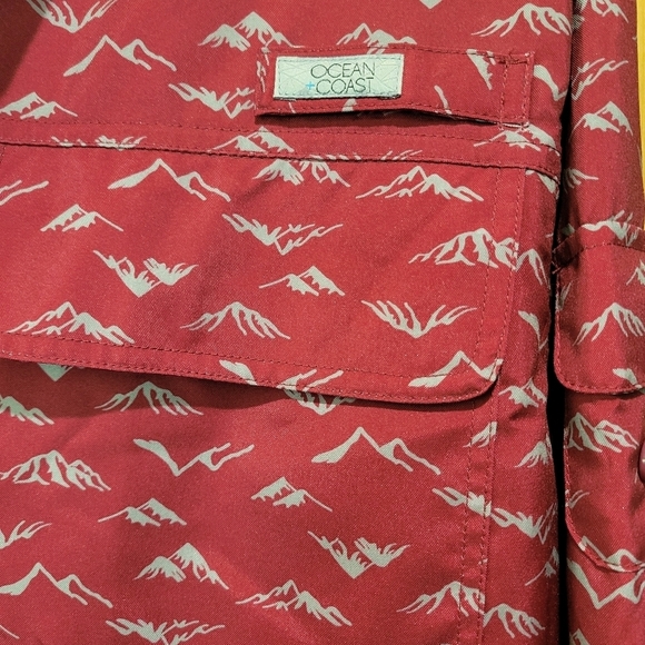 Ocean Coast Red Patterned Button-Up Shirt - Picture 5 of 11